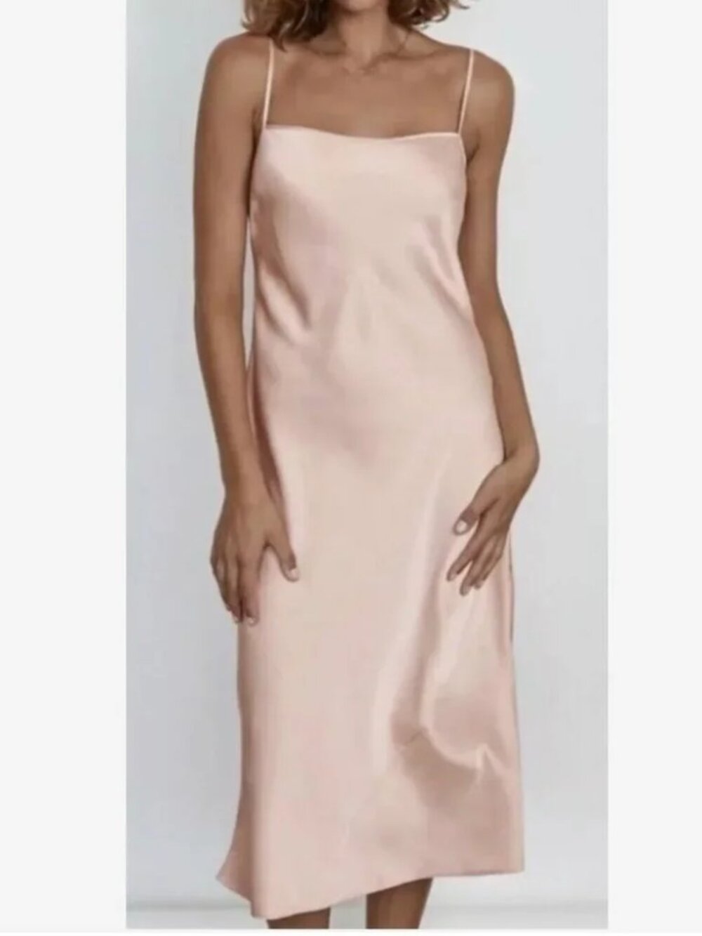 Aritzia Wilfred Only Square Neck Satin Blush Midi Slip Dress